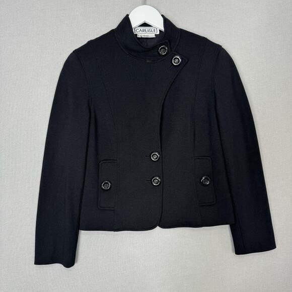 Carlisle Jacket Womens 6 Black Crop Ponte Knit Blazer Military Inspired Luxury - Picture 2 of 12